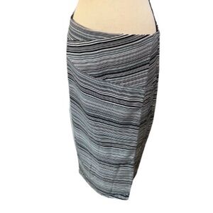 J Jill Pencil Skirt Blue Black Striped Midi Side Slit Pull On Size SP